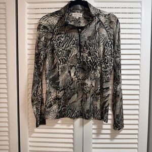 Sport Haley Black and Gray Animal Print Zip Top
